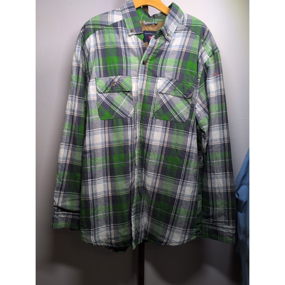 Saddlebred Mens Flannel Quilted Lined Shacket Long Sleeve‎ Button Hunter Plaid